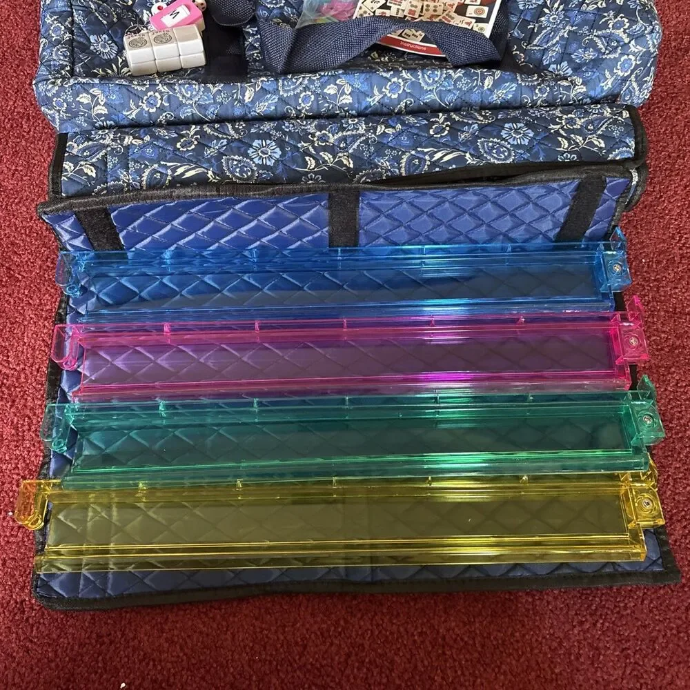 American Mahjong Set with Blue Carrying Bag, 166 White Tiles, 4 All-in-One Ra...